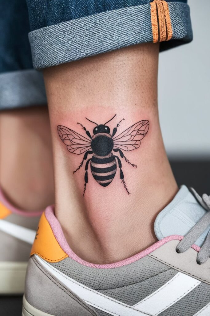  Elegant Fine Line Bee Tattoo