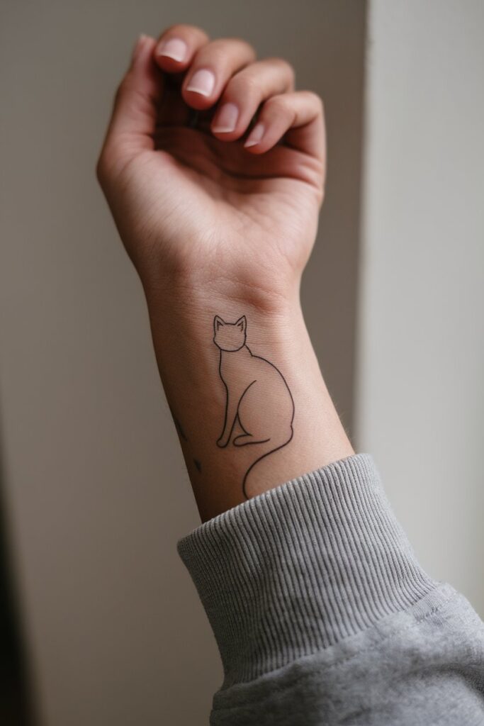 Minimal Cat Outline Tattoo