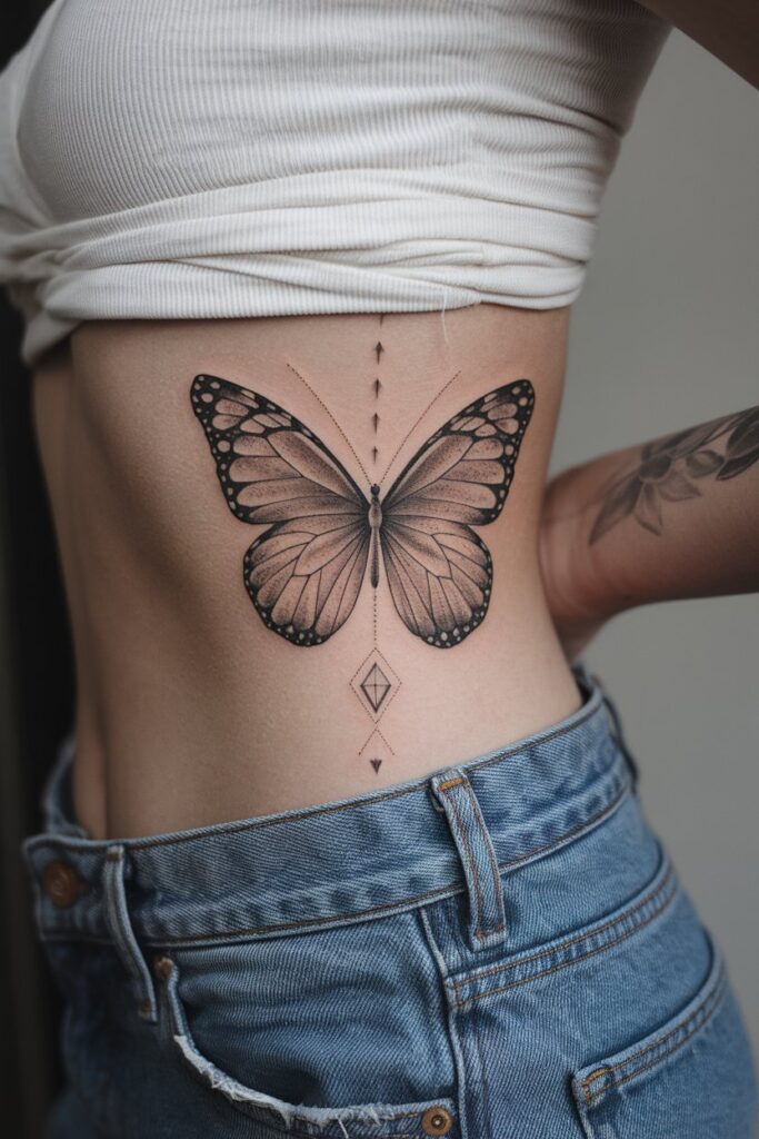 Intricate Butterfly Tattoo with Geometric Accents