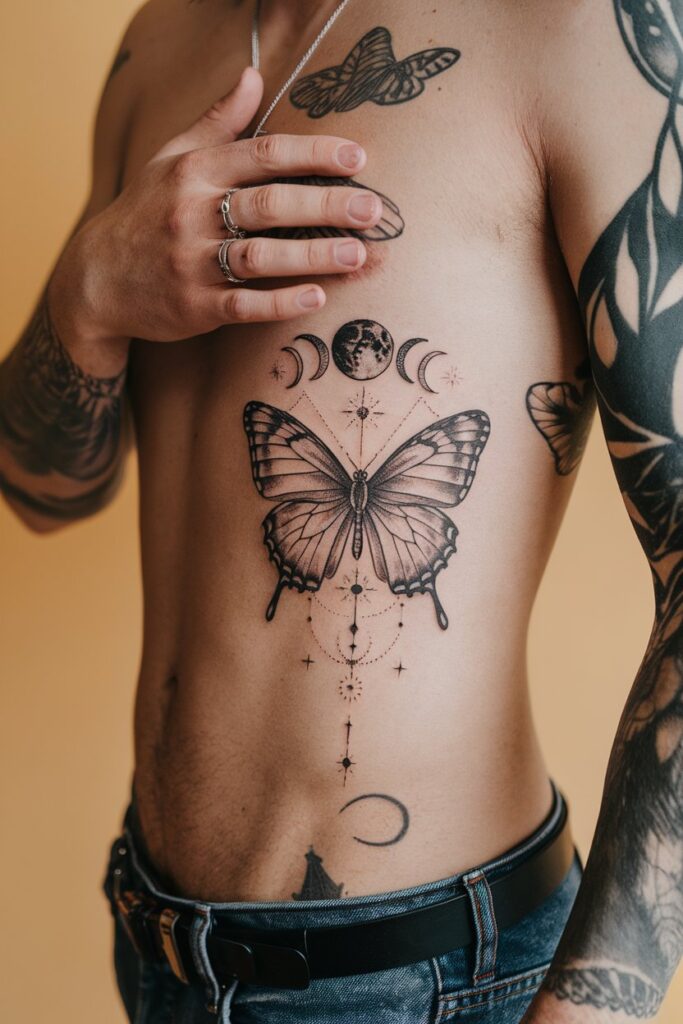 Celestial Butterfly Rib Tattoo