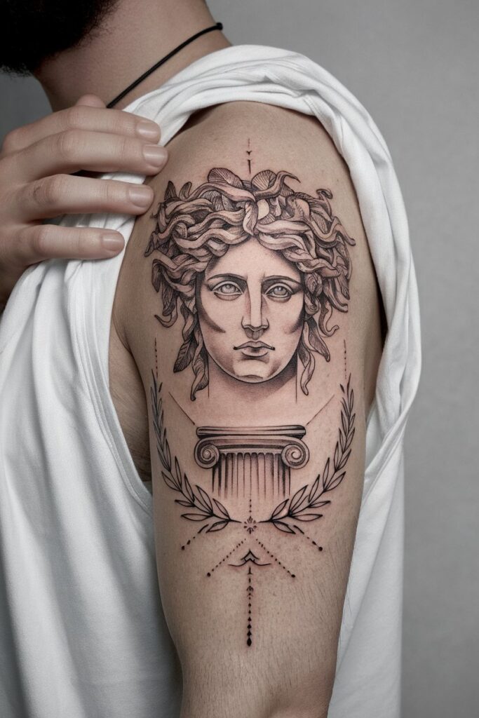  Classic Medusa Arm Tattoo with Laurel