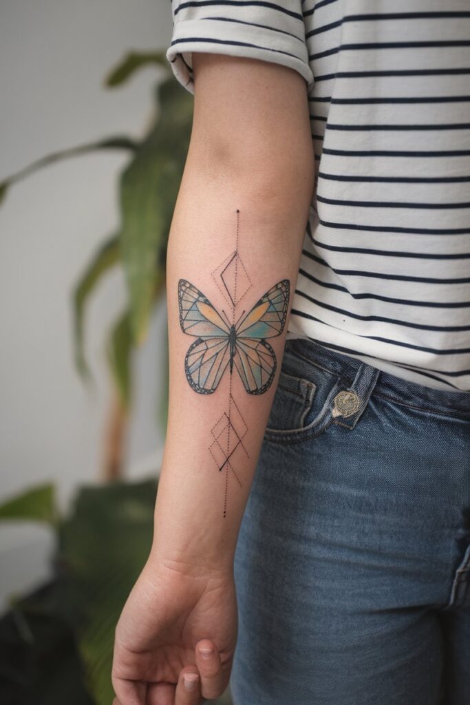 Geometric Butterfly Tattoo on the Forearm