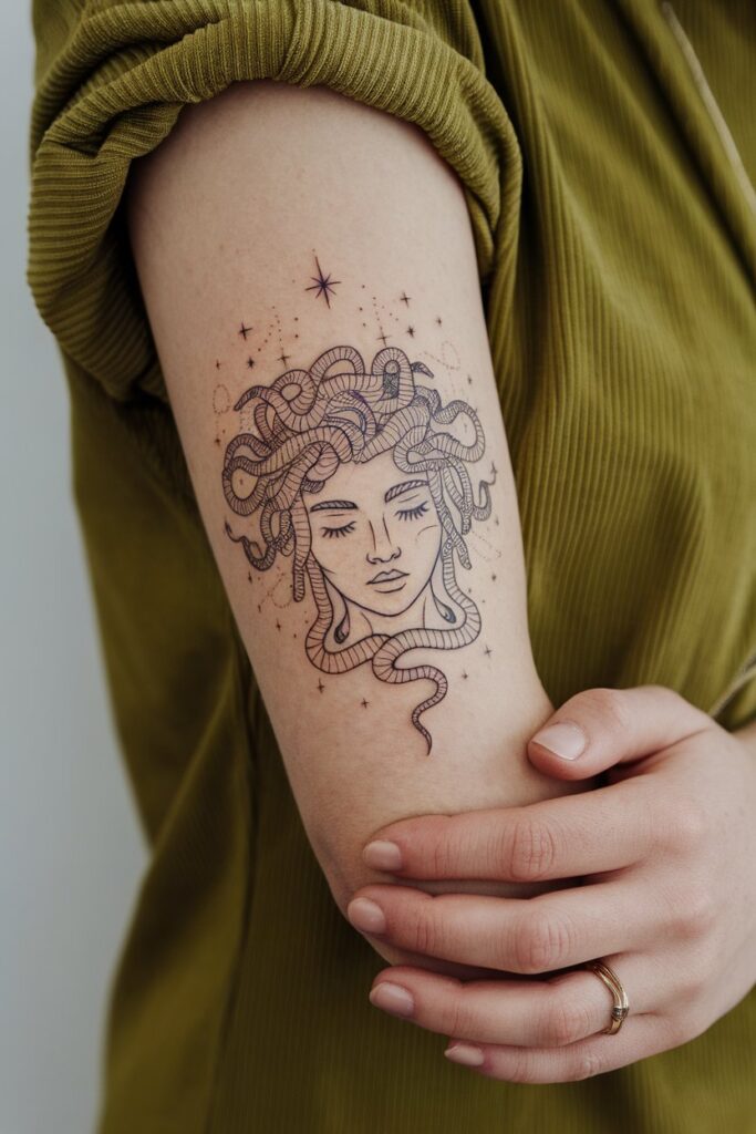 Serene Medusa Tattoo with Celestial Accents