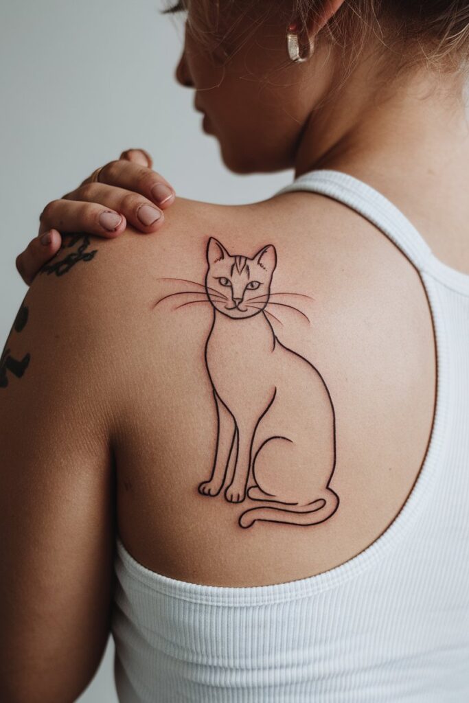 Classic Cat Outline Tattoo with Minimalist Style