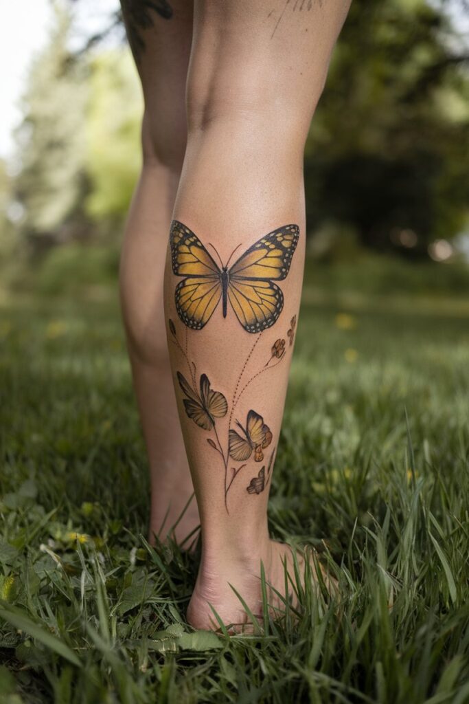 Elegant Butterfly Leg Tattoo