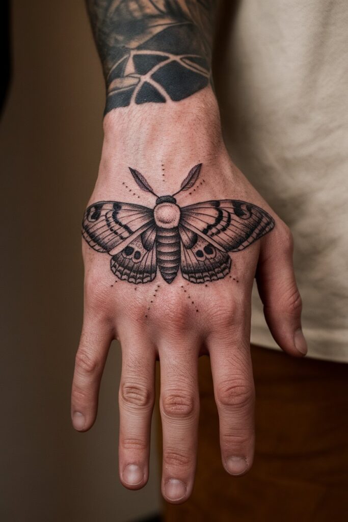 Moth Hand Tattoo