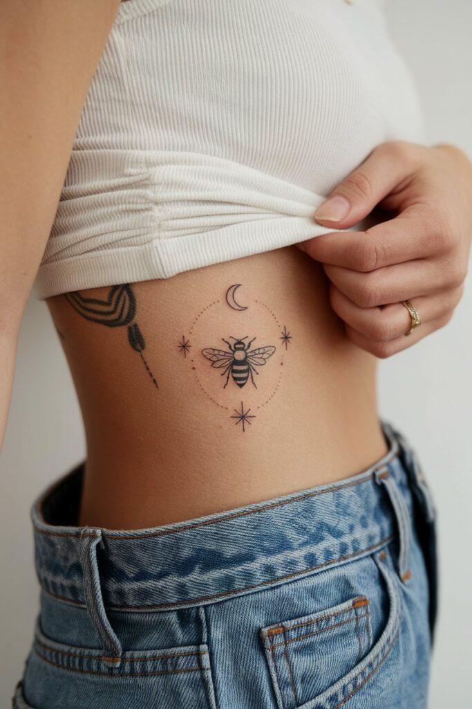 Celestial Bee Tattoo on Ribcage