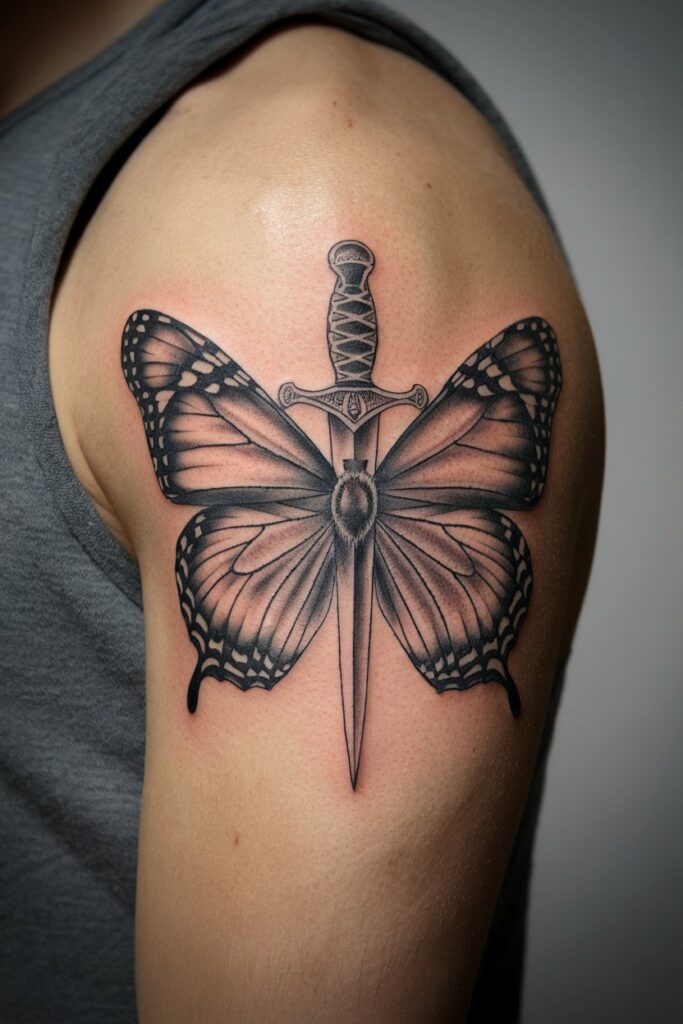 Sword and Butterfly Arm Tattoo