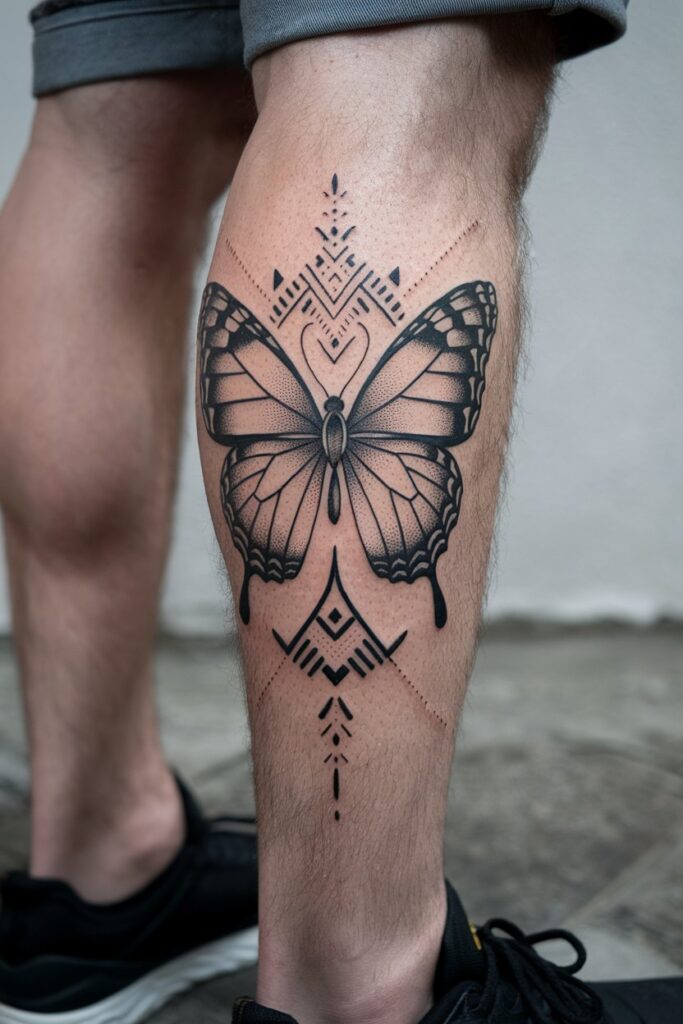 Geometric Butterfly Leg Tattoo