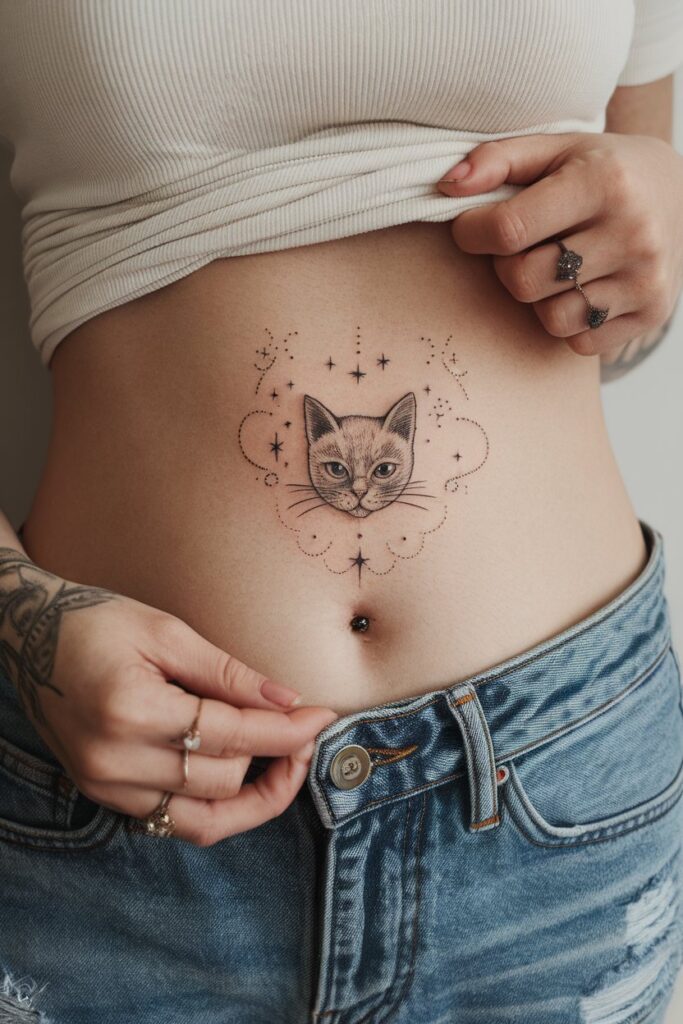 Delicate Cat Portrait with Starry Accents