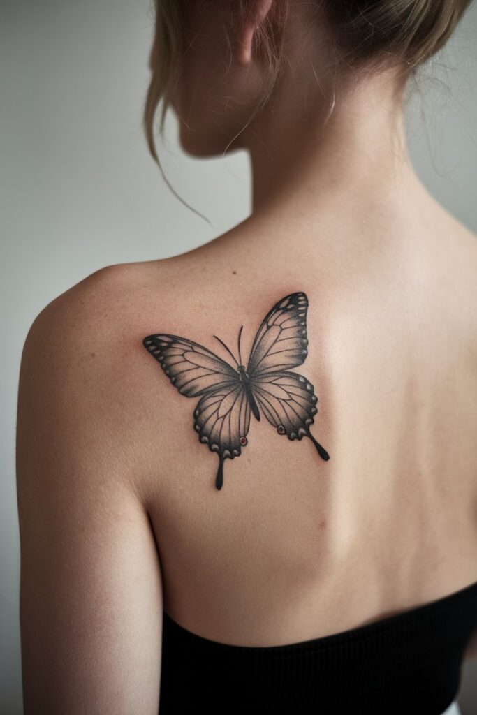 Minimalist Butterfly Shoulder Blade Tattoo