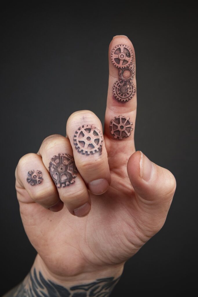 Steampunk Gear Finger Tattoo