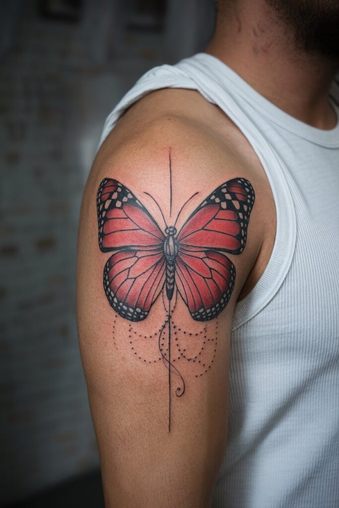  Bold Red Butterfly Arm Tattoo