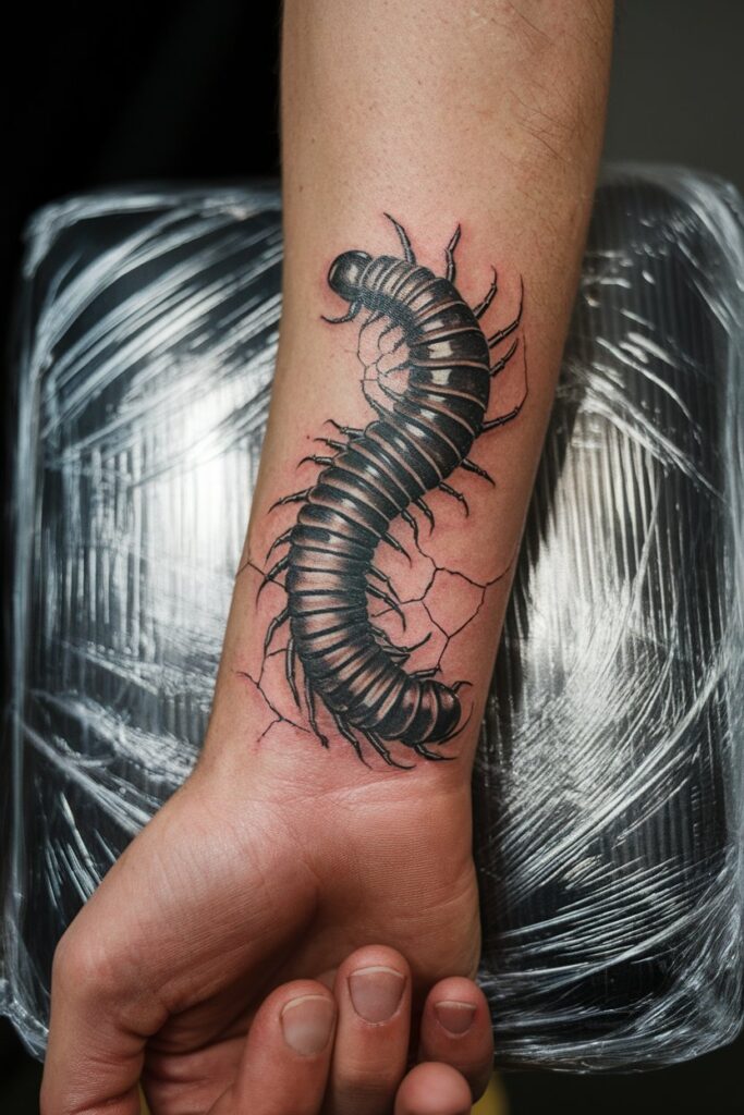 Centipede Crawling Out Tattoo