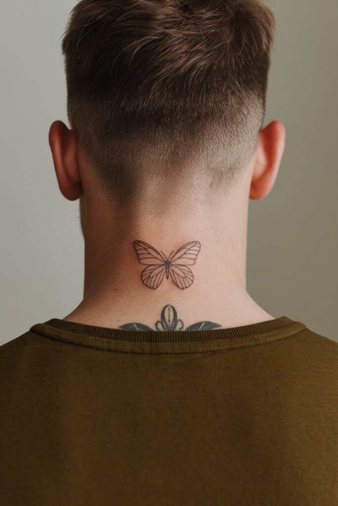 Minimalist Butterfly Neck Tattoo