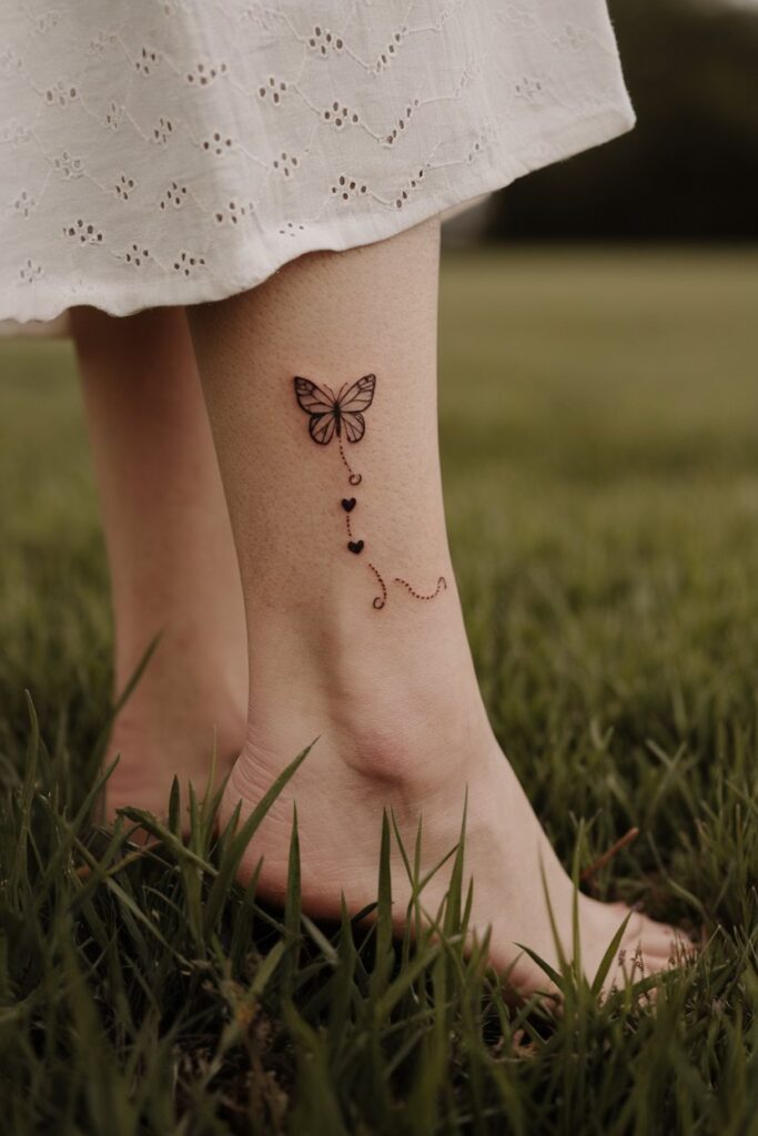 Minimalist Butterfly Tattoo with Heart Accents