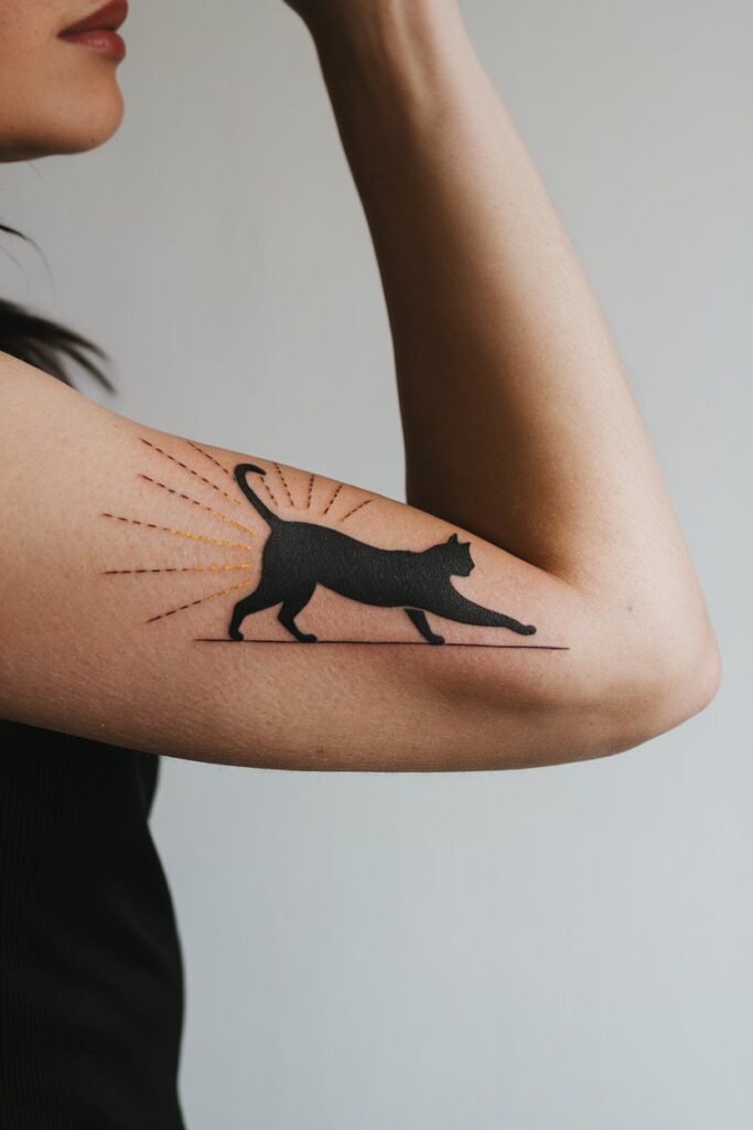 Bold Stretching Cat Tattoo