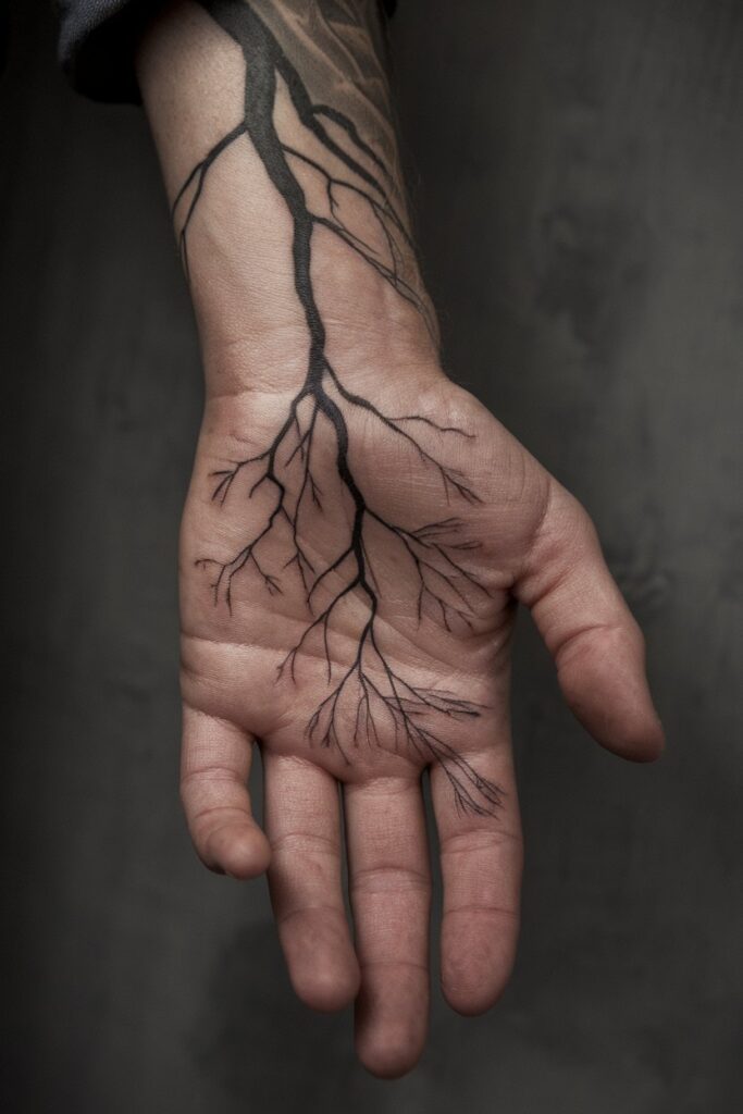 Tree Veins Hand Tattoo