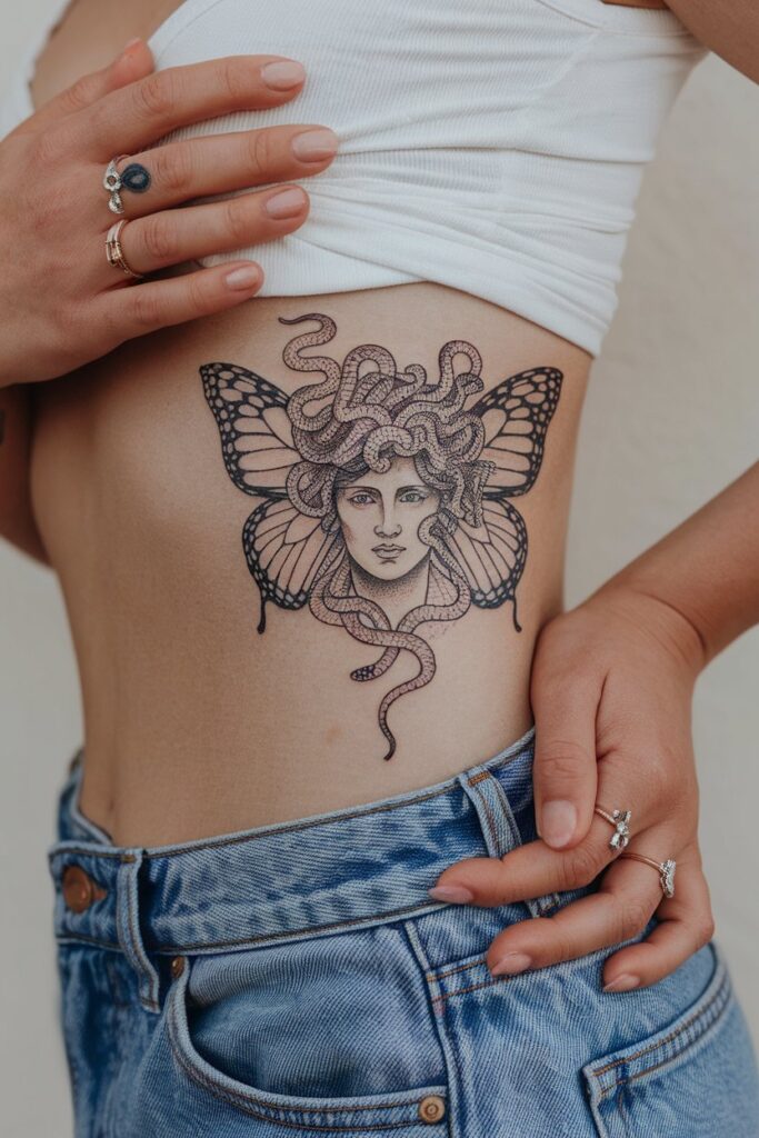 Medusa Tattoo with Butterfly Wings Twist