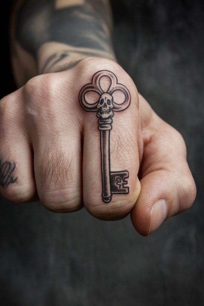 Skeleton Key Finger Tattoo