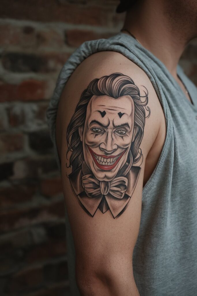 Iconic Joker Portrait Tattoo with Intense Expression