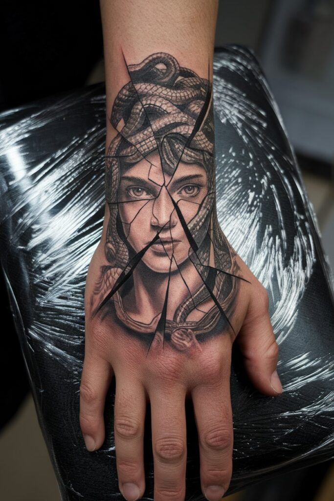 Medusa Hand Tattoo Shattered Beauty Revealed