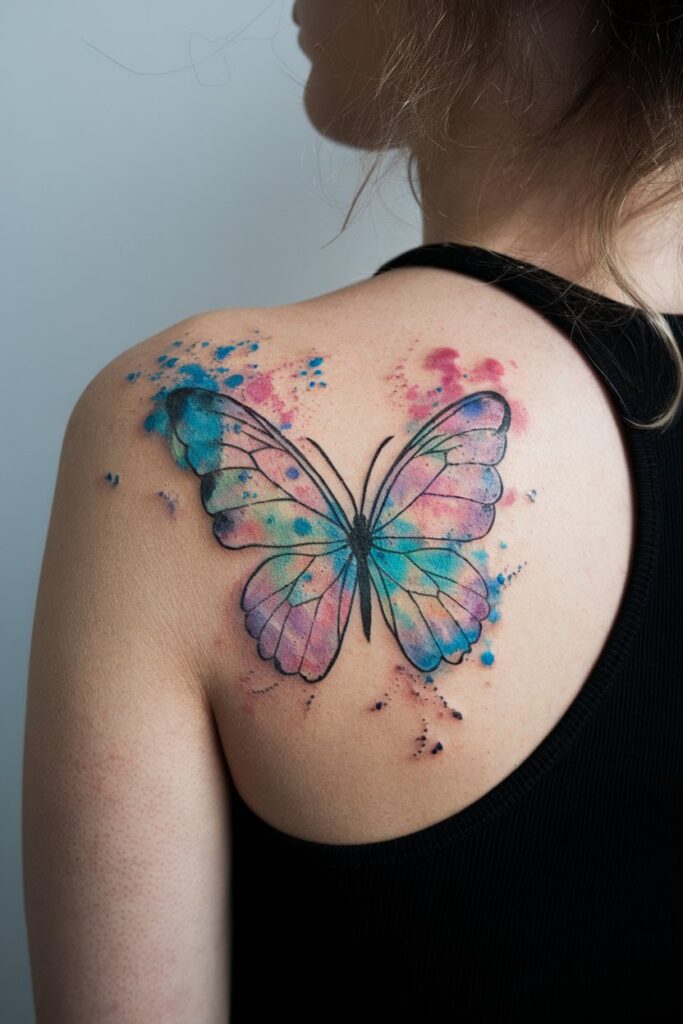 Vibrant Watercolor Butterfly Tattoo