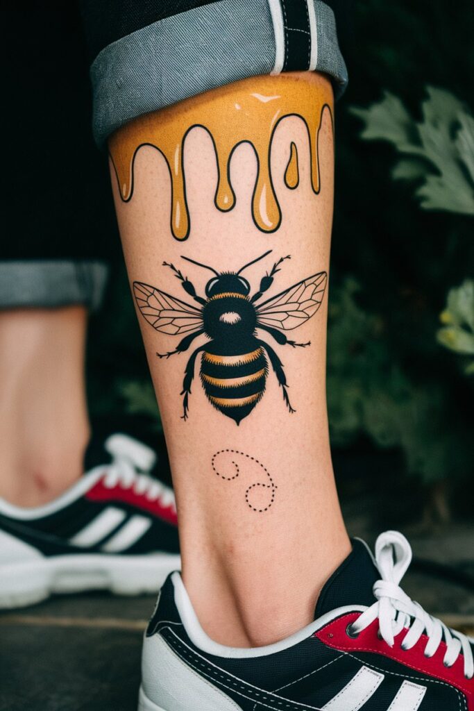 Bold Bee Tattoo with Honey Drip Effect