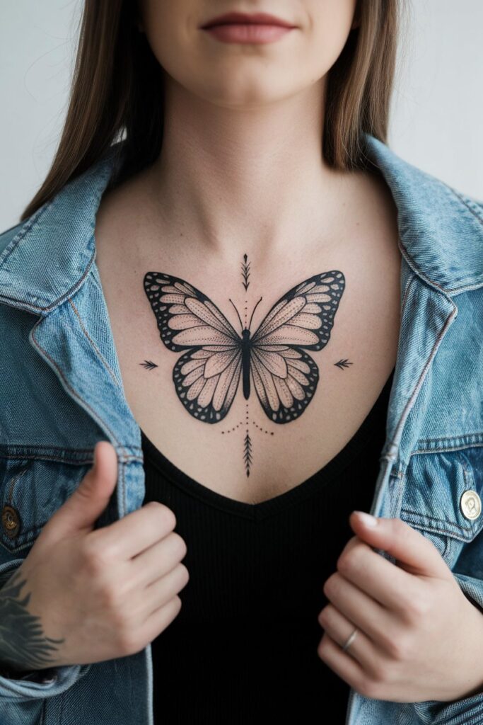 Bold Butterfly Chest Tattoo for a Statement Look