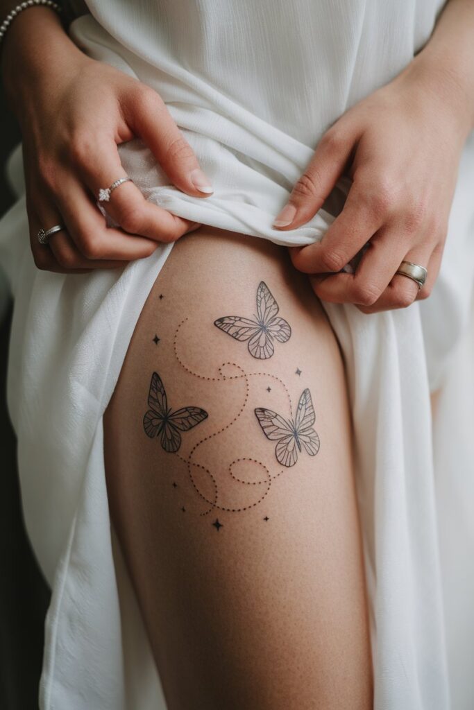 Graceful Trio of Butterflies Tattoo Design