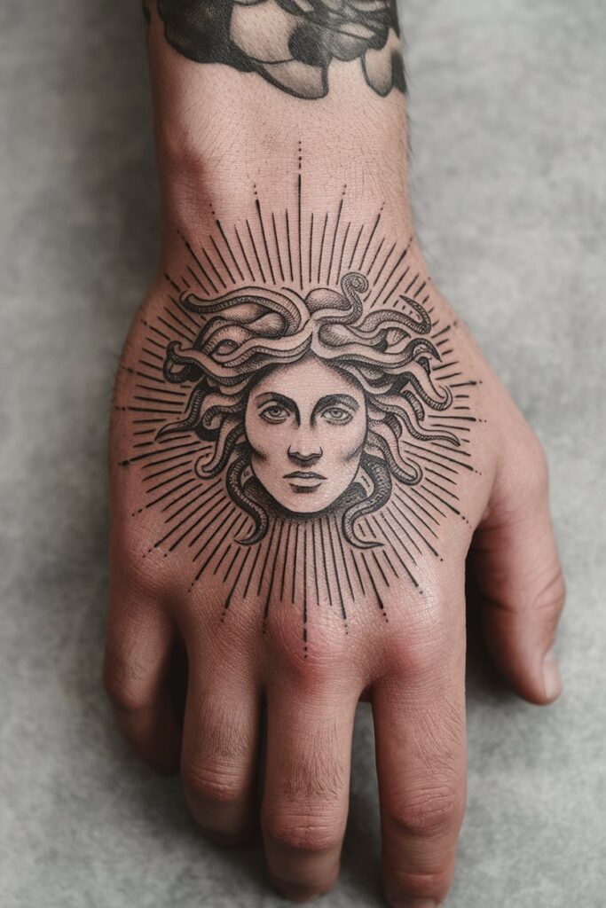 Medusa Hand Tattoo Radiant Power Unleashed