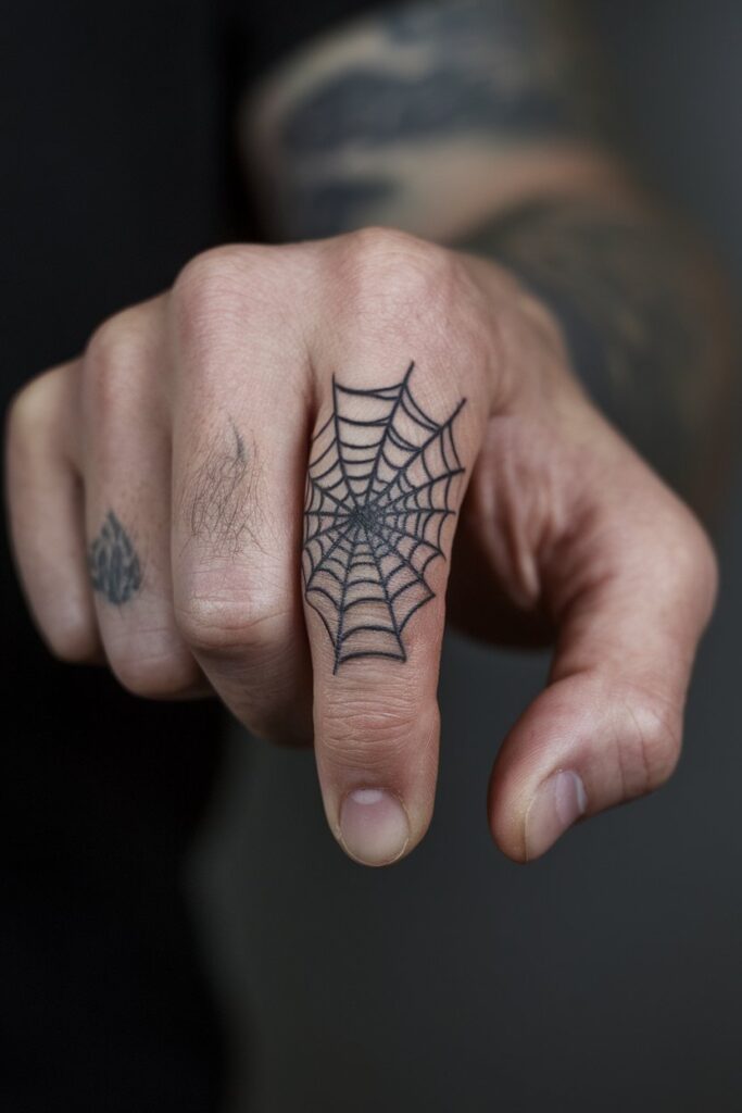 Spider Web Finger Tattoo