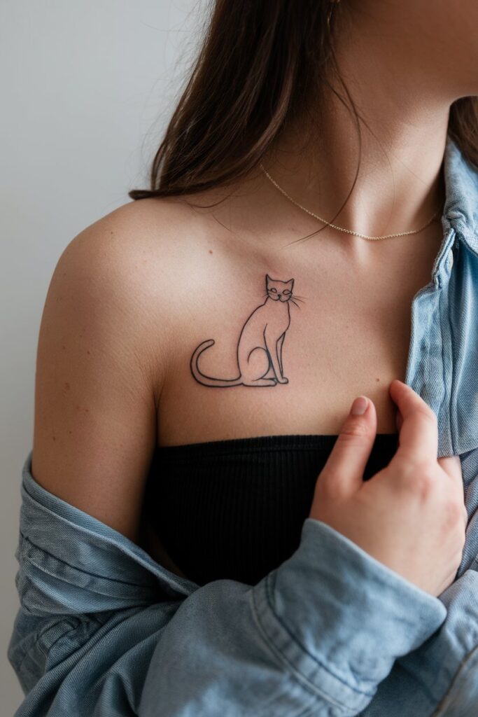 Simple Cat Outline on Collarbone